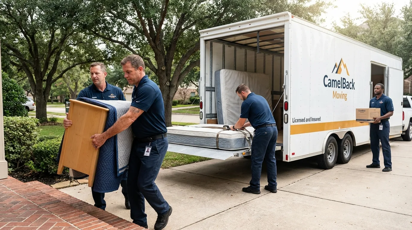 Crew loading residential truck for cross-state move from Dickson, TN
