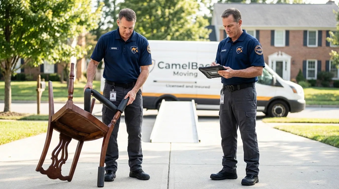 Movers inspecting furniture for damage prevention before loading in Dickson, TN