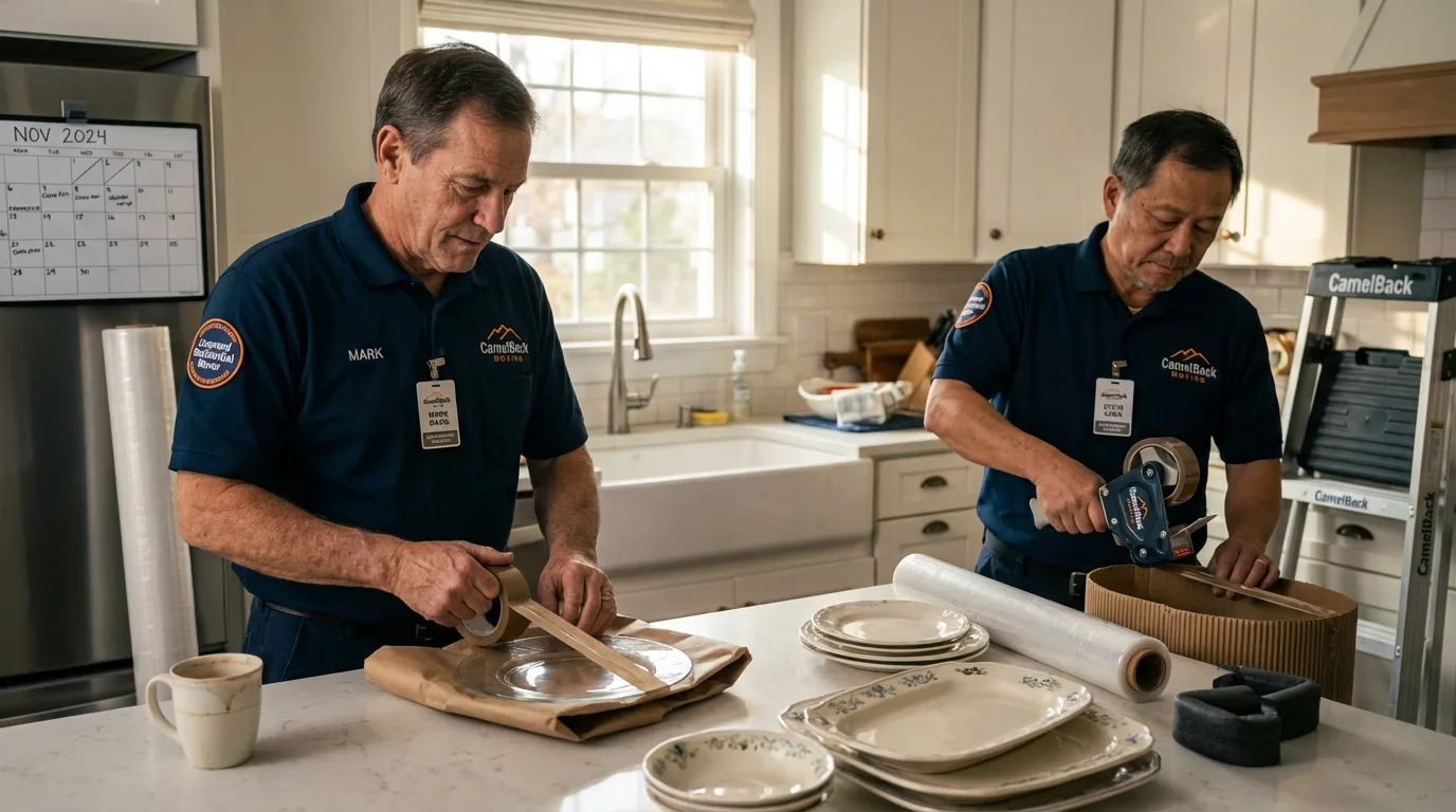 Professional crew packing kitchen dishware in Dickson, TN